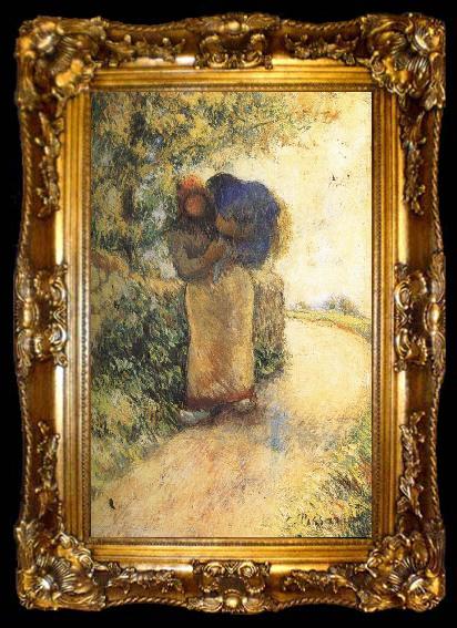 framed  Camille Pissarro Back hay farmer, ta009-2